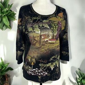 Y2K Euro Style Wine Country All Over Print Novelty 3/4 Sleeve Shirt